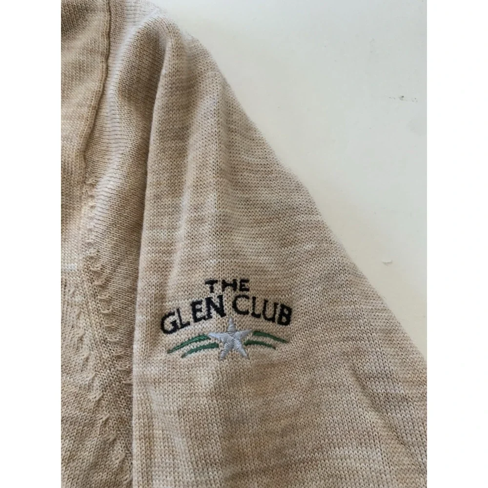 Footjoy Quarter Zip Golf Sweater Mens XXL Tan Beige Argyle 100% Wool Wind Logo